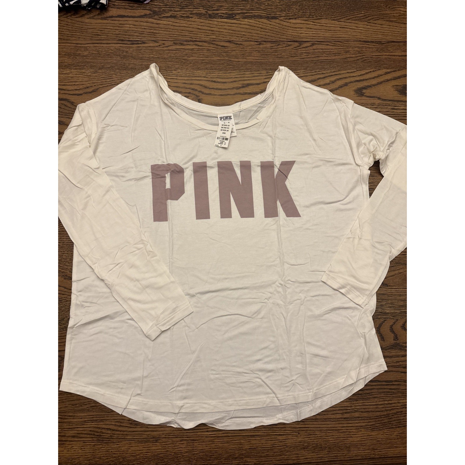 New Victorias Secret Long Sleeve Shirt White Pink Cotton Size M